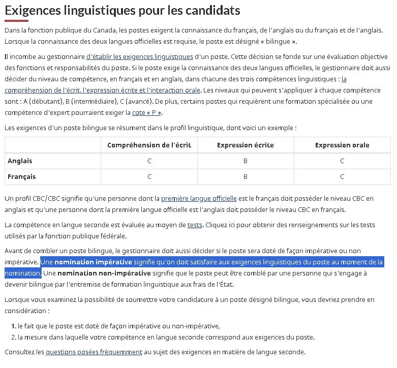 Exigences linguistiques pour les candidats
